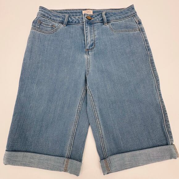 LOGO by Lori Goldstein Stretch Jean Shorts Womens Size 4 Blue Roll-up Cuff - Picture 1 of 4